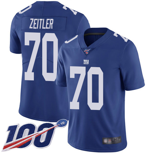 Men New York Giants #70 Kevin Zeitler Royal Blue Team Color Vapor Untouchable Limited Player 100th Season Football NFL Jersey